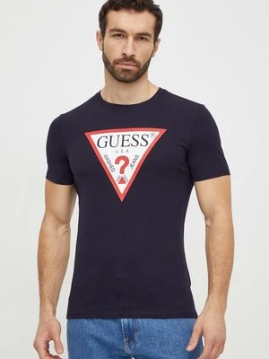 Guess t-shirt bawełniany męski kolor granatowy z nadrukiem M2YI71 I3Z14