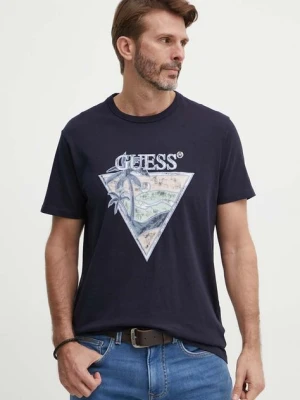 Guess t-shirt bawełniany męski kolor granatowy z nadrukiem M4GI16 I3Z14