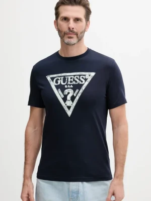 Guess t-shirt bawełniany męski kolor granatowy z nadrukiem M5GI06 I3Z14