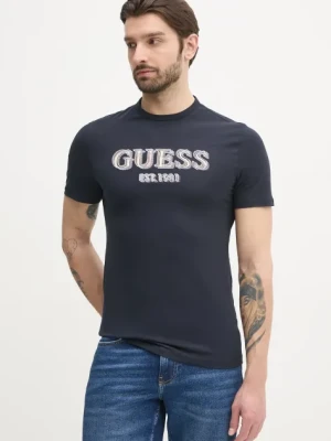 Guess t-shirt bawełniany męski kolor granatowy z nadrukiem M5GI07 I3Z14