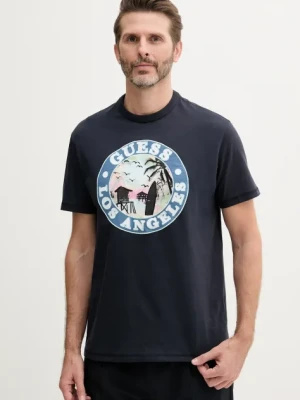 Guess t-shirt bawełniany męski kolor granatowy z nadrukiem M5GI15 K8FQ4