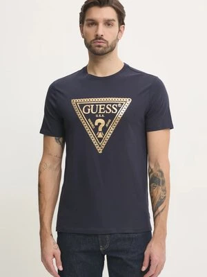 Guess t-shirt bawełniany męski kolor granatowy z nadrukiem M5RI49 K9RM1