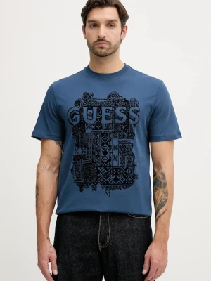 Guess t-shirt bawełniany męski kolor niebieski wzorzysty M5YI13 I3Z14