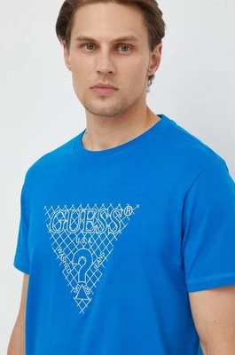 Guess t-shirt bawełniany męski kolor niebieski z aplikacją M4RI27 K8FQ4
