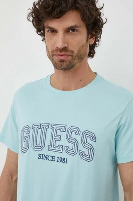 Guess t-shirt bawełniany męski kolor niebieski z aplikacją M4GI62 I3Z14