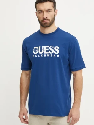 Guess t-shirt bawełniany męski kolor niebieski z nadrukiem F5GI11 I3Z14