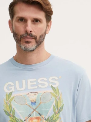 Guess t-shirt bawełniany męski kolor niebieski z nadrukiem M4GI60 K9RM1