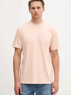 Guess t-shirt bawełniany męski kolor pomarańczowy z aplikacją M5YI17 I3Z14