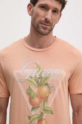 Guess t-shirt bawełniany męski kolor pomarańczowy z nadrukiem M4GI48 K9RM1