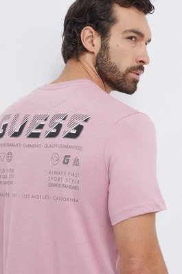 Guess t-shirt bawełniany MEDGAR męski kolor różowy z nadrukiem Z4RI08 I3Z14