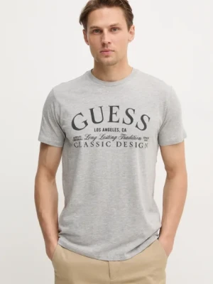 Guess t-shirt bawełniany męski kolor szary z aplikacją M5RI43 K9RM1