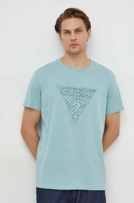Guess t-shirt bawełniany męski kolor turkusowy z aplikacją M4RI27 K8FQ4