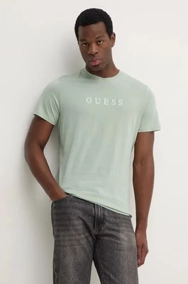 Guess t-shirt bawełniany męski kolor zielony z aplikacją