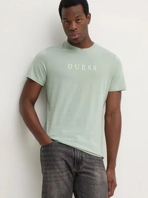 Guess t-shirt bawełniany męski kolor zielony z aplikacją