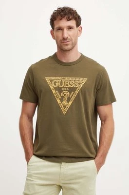 Guess t-shirt bawełniany męski kolor zielony z aplikacją M4YI26 K8FQ4