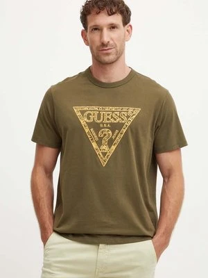 Guess t-shirt bawełniany męski kolor zielony z aplikacją M4YI26 K8FQ4