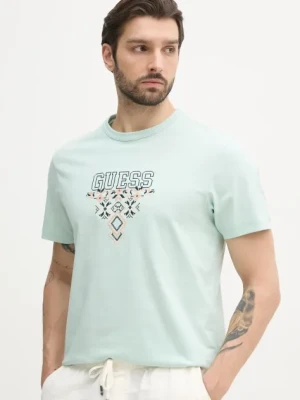 Guess t-shirt bawełniany męski kolor zielony z aplikacją M5GI11 K8FQ4