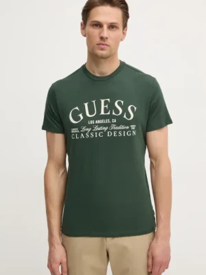 Guess t-shirt bawełniany męski kolor zielony z aplikacją M5RI43 K9RM1