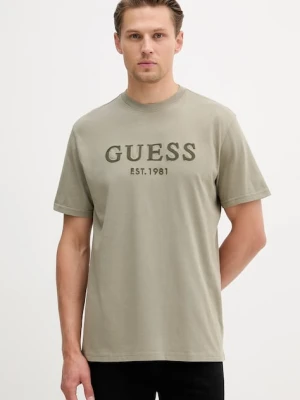 Guess t-shirt bawełniany męski kolor zielony z aplikacją M5YI17 I3Z14