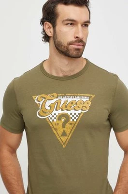 Guess t-shirt bawełniany męski kolor zielony z nadrukiem M4RI06 I3Z14