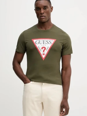 Guess t-shirt bawełniany męski kolor zielony z nadrukiem M2YI71 I3Z14