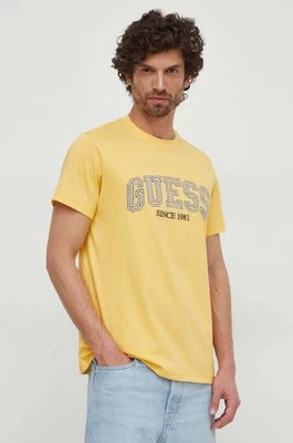 Guess t-shirt bawełniany męski kolor żółty z aplikacją M4GI62 I3Z14