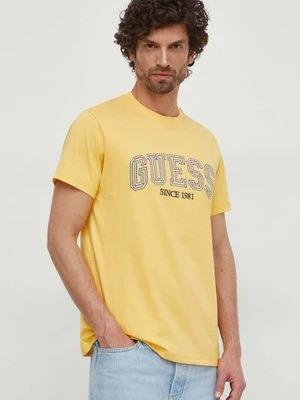 Guess t-shirt bawełniany męski kolor żółty z aplikacją M4GI62 I3Z14