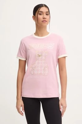 Guess t-shirt bawełniany MIDGE damski kolor różowy V4BI02 K8FQ4