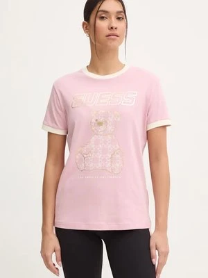 Guess t-shirt bawełniany MIDGE damski kolor różowy V4BI02 K8FQ4