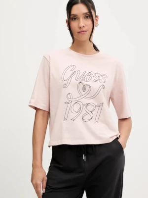 Guess t-shirt bawełniany MISTY damski kolor różowy V5RI11 K8HM0
