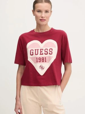 Guess t-shirt bawełniany MONICA damski kolor bordowy V5RI01 I3Z14