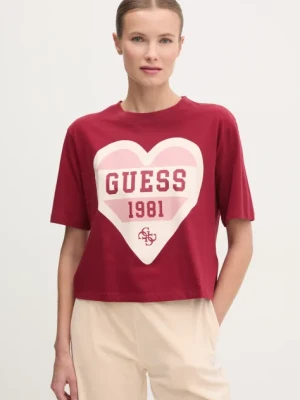 Guess t-shirt bawełniany MONICA damski kolor bordowy V5RI01 I3Z14