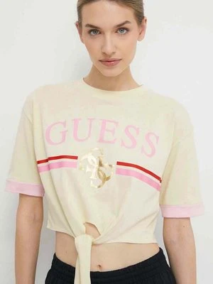 Guess t-shirt bawełniany MYLAH damski kolor żółty V4GI00 I3Z14