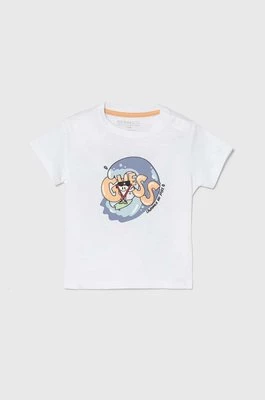 Guess t-shirt bawełniany niemowlęcy kolor biały z nadrukiem