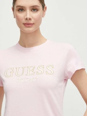 Guess t-shirt bawełniany NYRA damski kolor różowy V4GI01 I3Z14