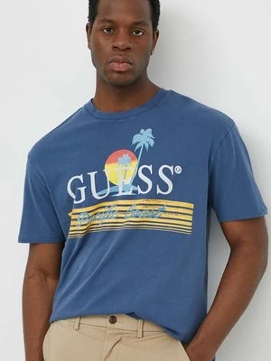 Guess t-shirt bawełniany PACIFIC męski kolor granatowy z nadrukiem M4GI41 KBZV1