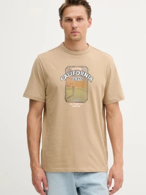 Guess t-shirt bawełniany PANORAMA męski kolor beżowy z aplikacją M5YI18 I3Z14