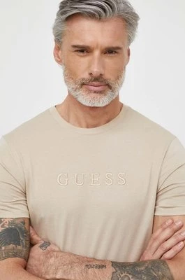 Guess t-shirt bawełniany PIMA męski kolor beżowy z aplikacją M2BP47 K7HD0