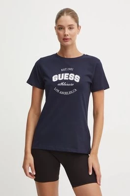 Guess t-shirt bawełniany RAQUELLE damski kolor granatowy V4BI17 K8FQ4