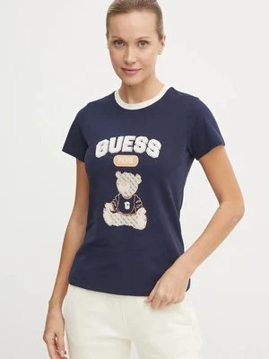 Guess t-shirt bawełniany SARAH damski kolor granatowy V4BI10 KA260