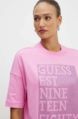 Guess t-shirt bawełniany SHINY damski kolor fioletowy W4YI28 I3Z14