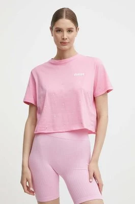 Guess t-shirt bawełniany SKYLAR damski kolor różowy V4GI08 JA914