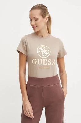 Guess t-shirt bawełniany STACIE damski kolor beżowy V4BI00 I3Z14