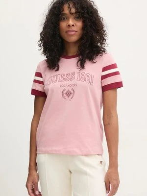 Guess t-shirt bawełniany SUZANNE damski kolor różowy V5RI00 KA260