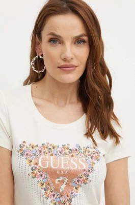 Guess t-shirt BOUQUET damski kolor beżowy W4YI72 J1314