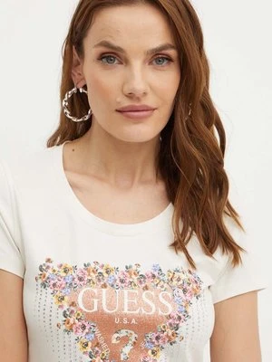 Guess t-shirt BOUQUET damski kolor beżowy W4YI72 J1314