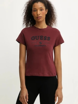 Guess t-shirt CELIA damski kolor bordowy V5BI02 KCBF1