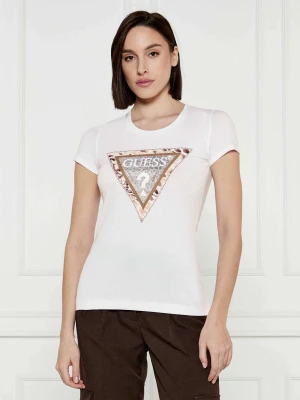 GUESS T-shirt CHEETA | Slim Fit biały