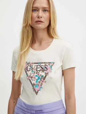 Guess t-shirt CHERRY FLOWER damski kolor beżowy W4YI26 J1314