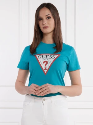 GUESS T-shirt | Classic fit turkusowy